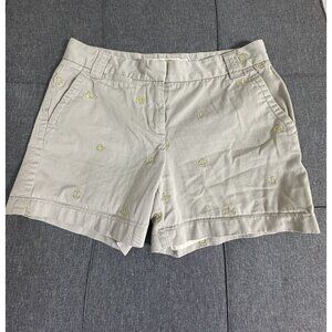 J. Crew Khaki Chino Classic Twill Shorts Sz 6 Women's  w/ Gold Embroidered Logo